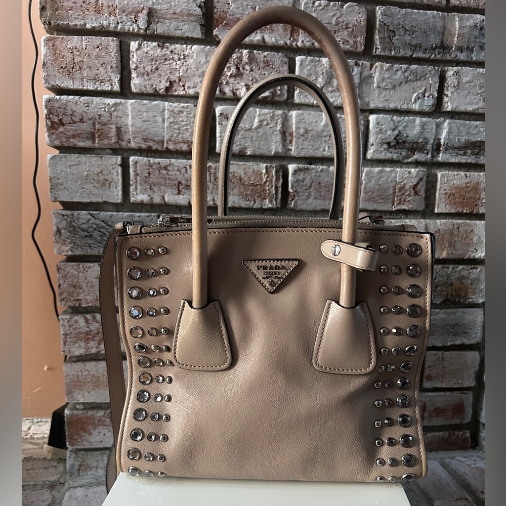 Prada Beige Studded Leather Satchel